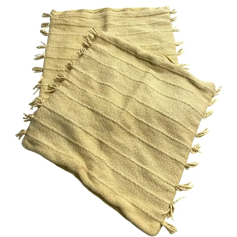 2x Magaschoni Home Throw Pillows Covers Woven Textured Fringed Boho Yellow *Flaw
